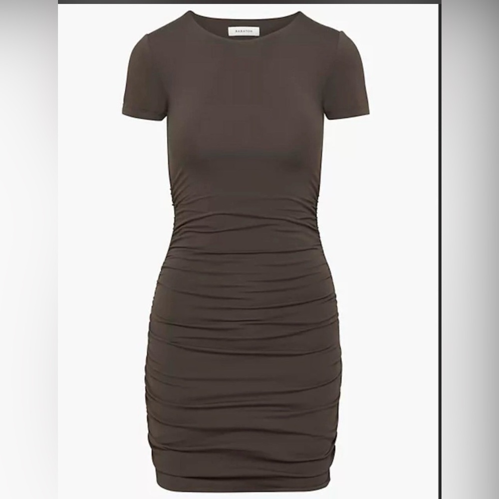 Babaton Contour Ruched Mini Brown Dress Size L - Picture 2 of 11
